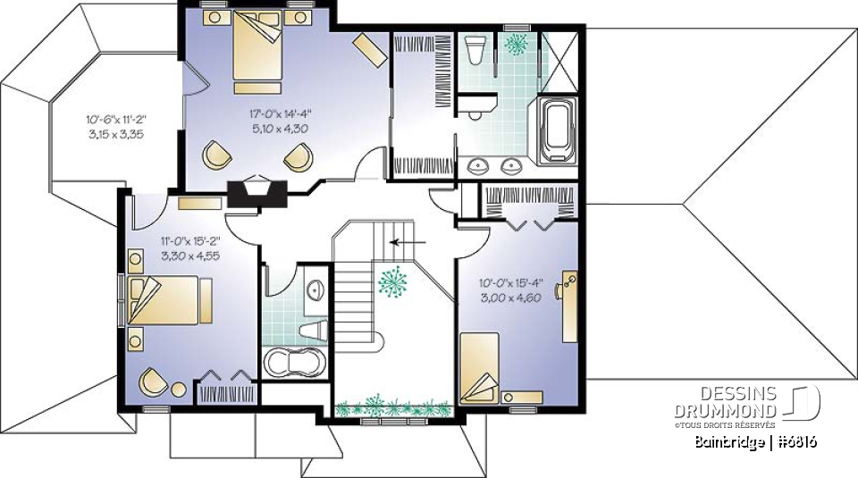 Étage - Maison traditionnelle américaine, 3 chambres, salon en contrebas, bureau, belle lumière, garage double - Bainbridge