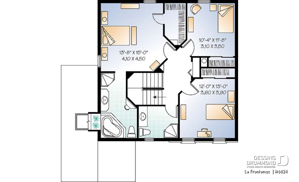 Étage - Plan de maison à étage, 3 chambres, garage, suite des parents, grande cuisine avec îlot et garde-manger - Le Frontenac 