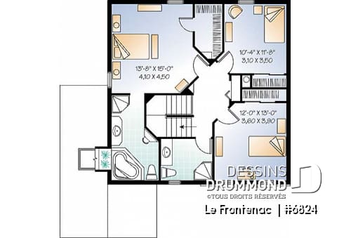 Étage - Plan de maison à étage, 3 chambres, garage, suite des parents, grande cuisine avec îlot et garde-manger - Le Frontenac 