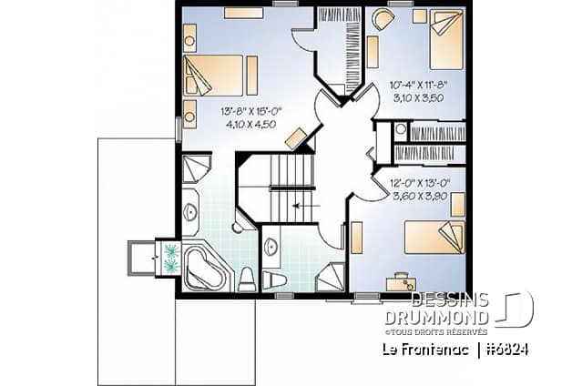 Étage - Plan de maison à étage, 3 chambres, garage, suite des parents, grande cuisine avec îlot et garde-manger - Le Frontenac 