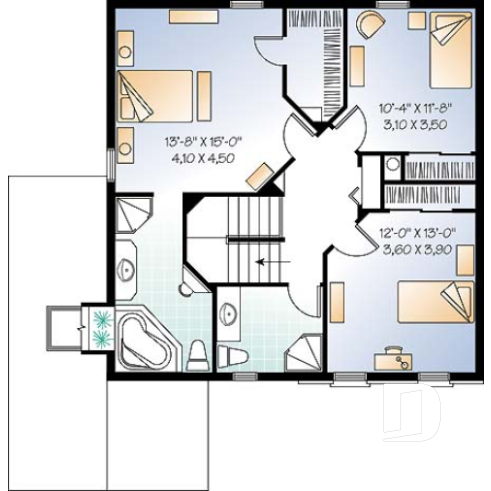 Étage - Plan de maison à étage, 3 chambres, garage, suite des parents, grande cuisine avec îlot et garde-manger - Le Frontenac 