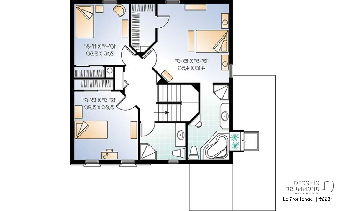 Étage - Plan de maison à étage, 3 chambres, garage, suite des parents, grande cuisine avec îlot et garde-manger - Le Frontenac 