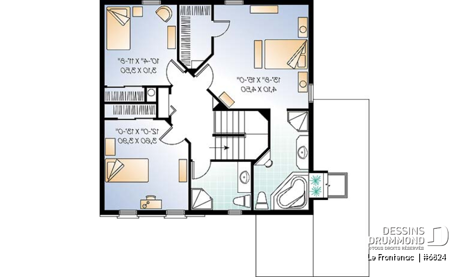 Étage - Plan de maison à étage, 3 chambres, garage, suite des parents, grande cuisine avec îlot et garde-manger - Le Frontenac 
