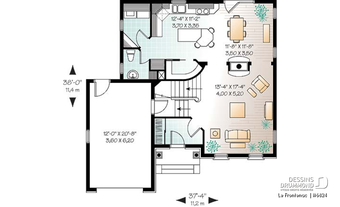 Rez-de-chaussée - Plan de maison à étage, 3 chambres, garage, suite des parents, grande cuisine avec îlot et garde-manger - Le Frontenac 