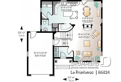 Rez-de-chaussée - Plan de maison à étage, 3 chambres, garage, suite des parents, grande cuisine avec îlot et garde-manger - Le Frontenac 