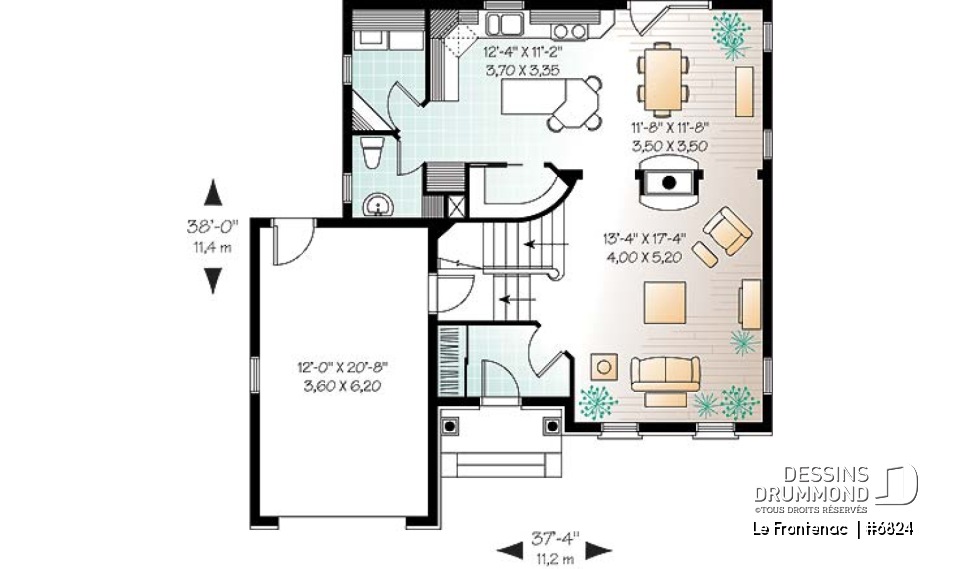 Rez-de-chaussée - Plan de maison à étage, 3 chambres, garage, suite des parents, grande cuisine avec îlot et garde-manger - Le Frontenac 