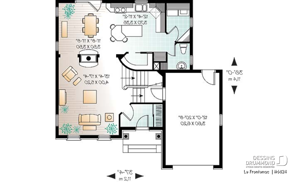 Rez-de-chaussée - Plan de maison à étage, 3 chambres, garage, suite des parents, grande cuisine avec îlot et garde-manger - Le Frontenac 