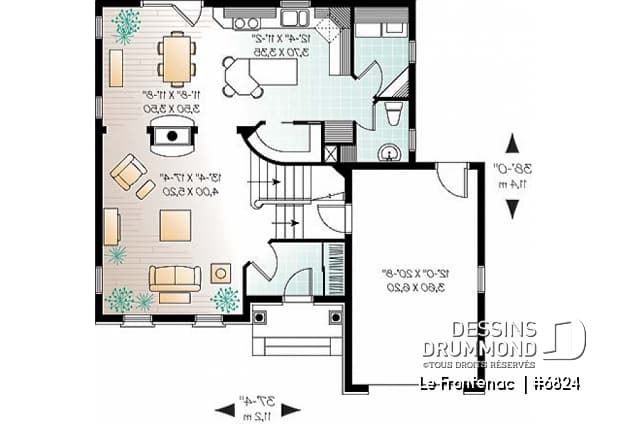 Rez-de-chaussée - Plan de maison à étage, 3 chambres, garage, suite des parents, grande cuisine avec îlot et garde-manger - Le Frontenac 