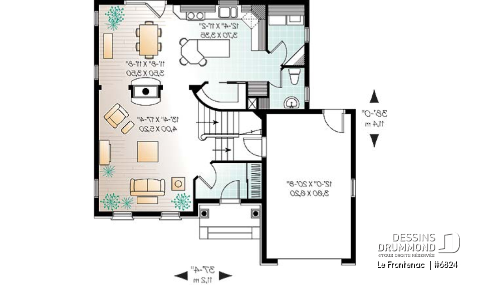 Rez-de-chaussée - Plan de maison à étage, 3 chambres, garage, suite des parents, grande cuisine avec îlot et garde-manger - Le Frontenac 