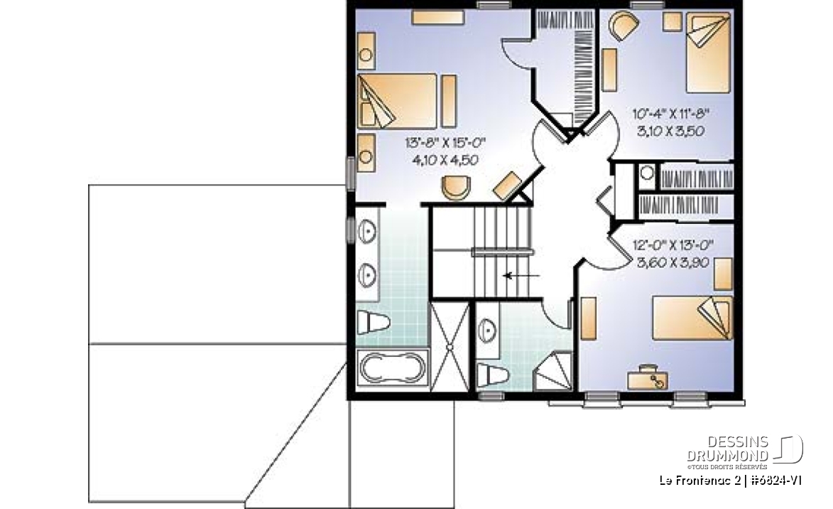 Étage - Plan de maison style anglais, garage double, 3 chambres, salle de lavage au RDC., garde-manger - Le Frontenac 2