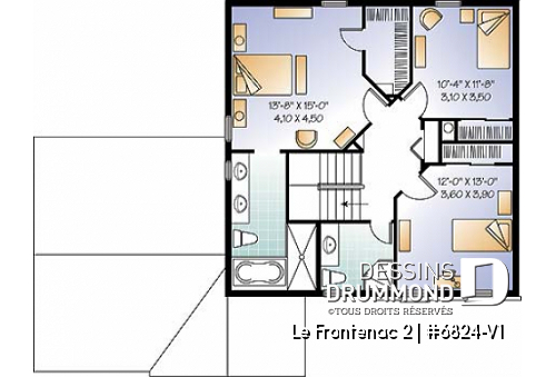 Étage - Plan de maison style anglais, garage double, 3 chambres, salle de lavage au RDC., garde-manger - Le Frontenac 2