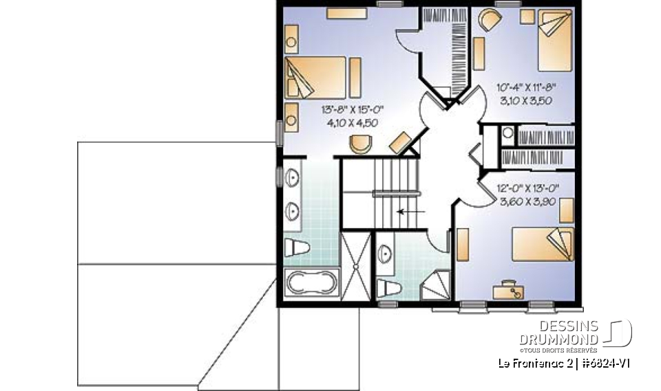 Étage - Plan de maison style anglais, garage double, 3 chambres, salle de lavage au RDC., garde-manger - Le Frontenac 2