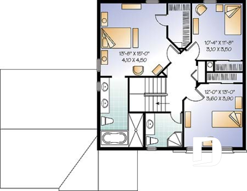 Étage - Plan de maison style anglais, garage double, 3 chambres, salle de lavage au RDC., garde-manger - Le Frontenac 2