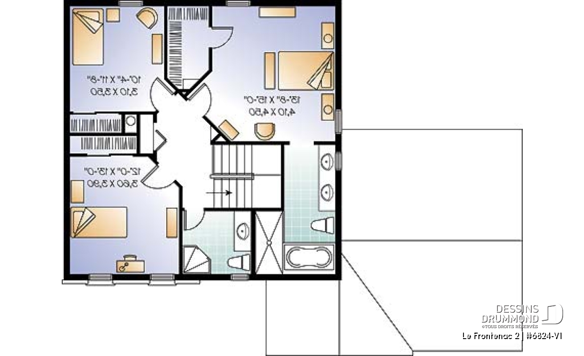 Étage - Plan de maison style anglais, garage double, 3 chambres, salle de lavage au RDC., garde-manger - Le Frontenac 2