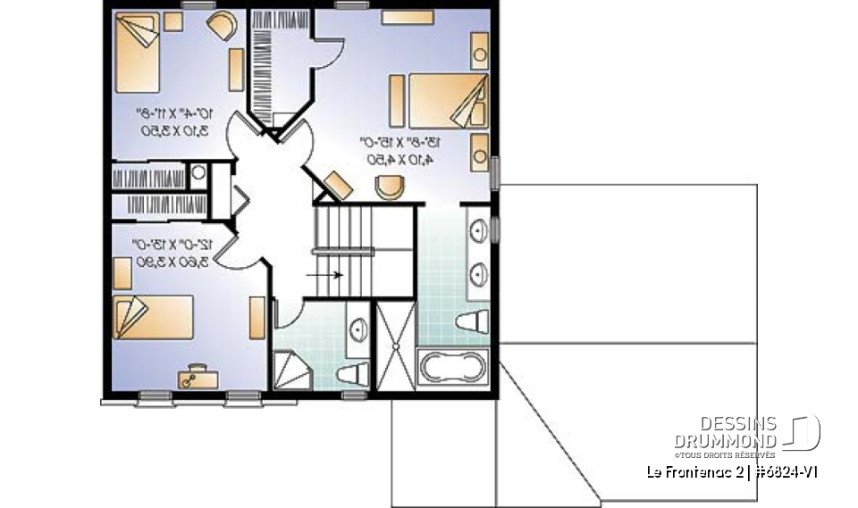 Étage - Plan de maison style anglais, garage double, 3 chambres, salle de lavage au RDC., garde-manger - Le Frontenac 2