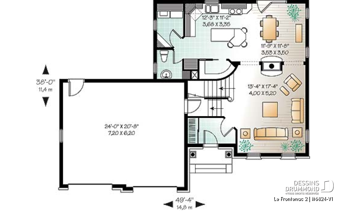 Rez-de-chaussée - Plan de maison style anglais, garage double, 3 chambres, salle de lavage au RDC., garde-manger - Le Frontenac 2