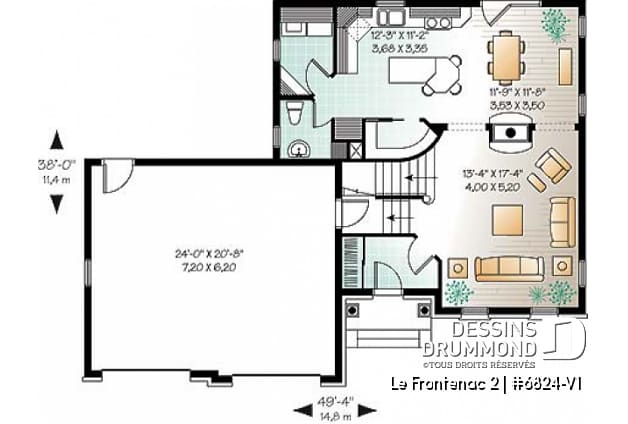 Rez-de-chaussée - Plan de maison style anglais, garage double, 3 chambres, salle de lavage au RDC., garde-manger - Le Frontenac 2