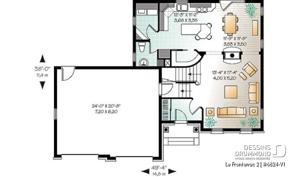 Rez-de-chaussée - Plan de maison style anglais, garage double, 3 chambres, salle de lavage au RDC., garde-manger - Le Frontenac 2