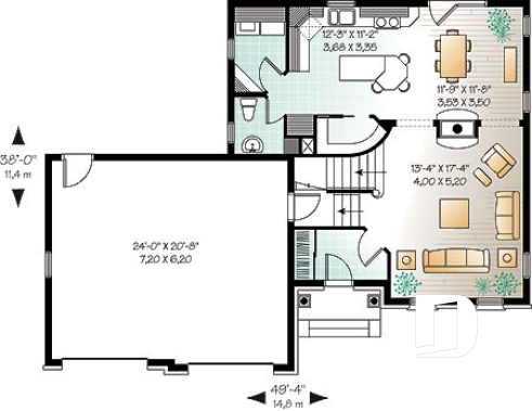 Rez-de-chaussée - Plan de maison style anglais, garage double, 3 chambres, salle de lavage au RDC., garde-manger - Le Frontenac 2