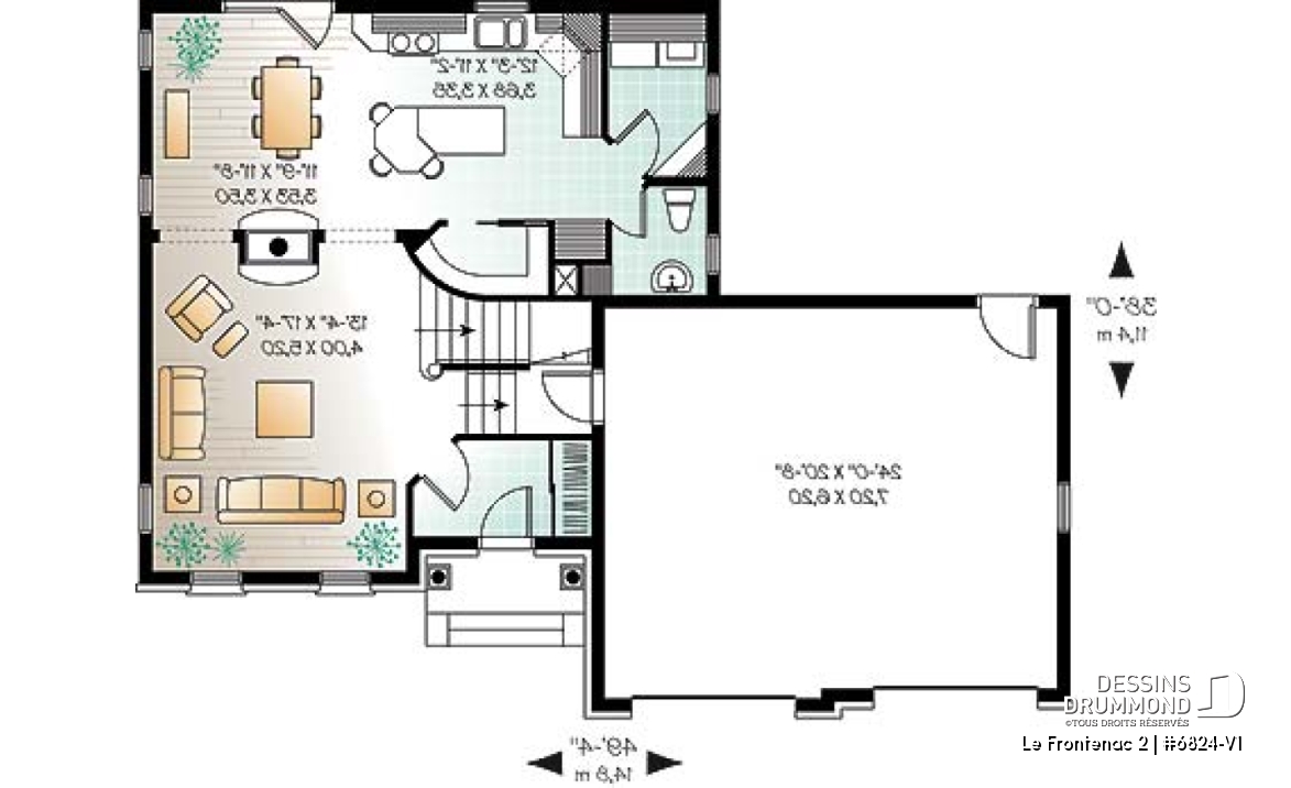 Rez-de-chaussée - Plan de maison style anglais, garage double, 3 chambres, salle de lavage au RDC., garde-manger - Le Frontenac 2