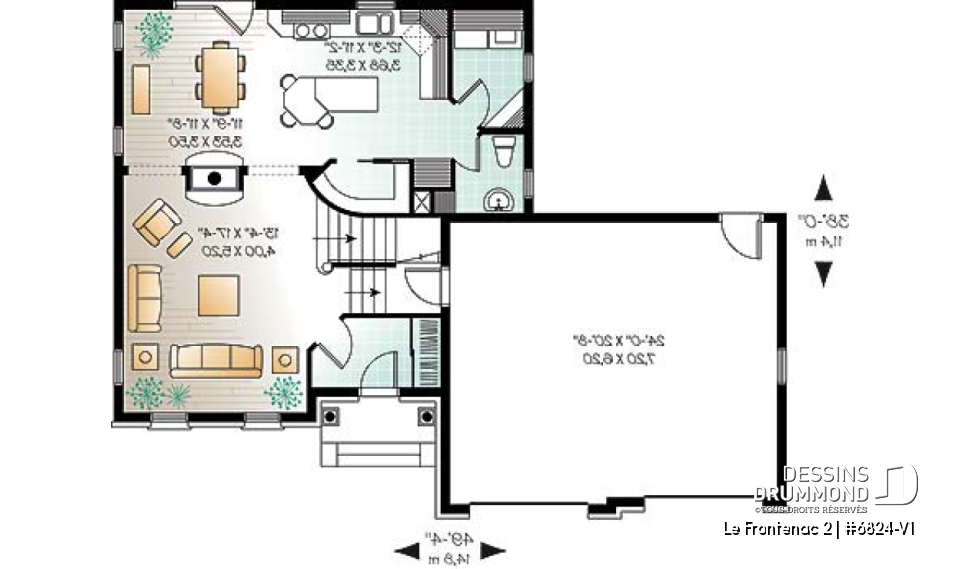 Rez-de-chaussée - Plan de maison style anglais, garage double, 3 chambres, salle de lavage au RDC., garde-manger - Le Frontenac 2