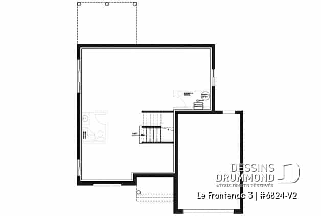 Sous-sol - Plan de style champêtre rustique avec garage, grande cuisine avec îlot, foyer, suites des parents, 3 chambres - Le Frontenac 3
