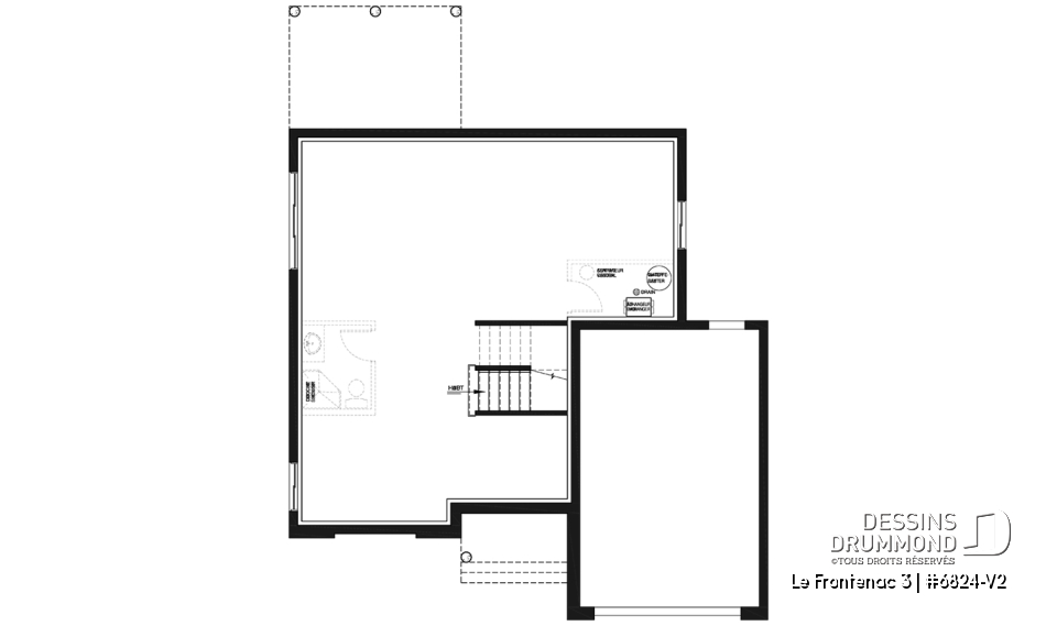 Sous-sol - Plan de style champêtre rustique avec garage, grande cuisine avec îlot, foyer, suites des parents, 3 chambres - Le Frontenac 3