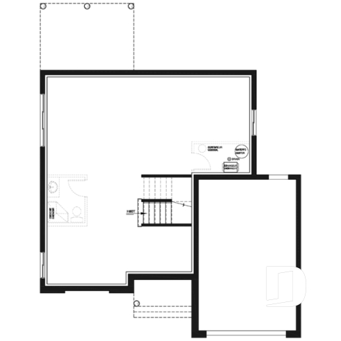 Sous-sol - Plan de style champêtre rustique avec garage, grande cuisine avec îlot, foyer, suites des parents, 3 chambres - Le Frontenac 3