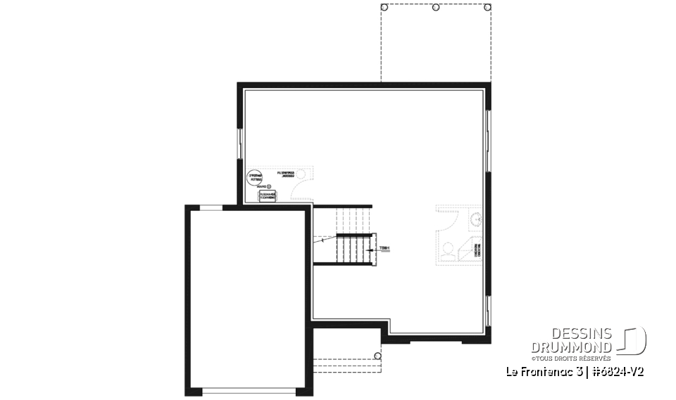 Sous-sol - Plan de style champêtre rustique avec garage, grande cuisine avec îlot, foyer, suites des parents, 3 chambres - Le Frontenac 3