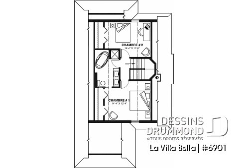 Étage - Plan de chalet rustique 3 chambres, 2 salles de bain, foyer, abri-moustiquaire et aire ouverte - La Villa Bella