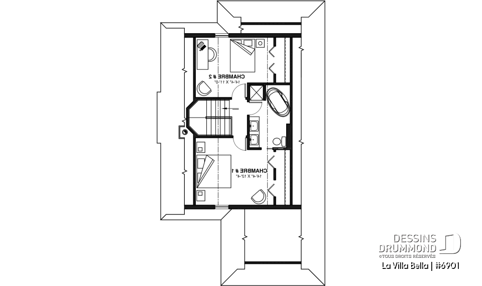 Étage - Plan de chalet rustique 3 chambres, 2 salles de bain, foyer, abri-moustiquaire et aire ouverte - La Villa Bella
