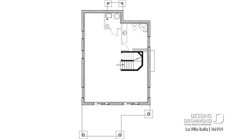 Sous-sol - Plan de chalet rustique 3 chambres, 2 salles de bain, foyer, abri-moustiquaire et aire ouverte - La Villa Bella