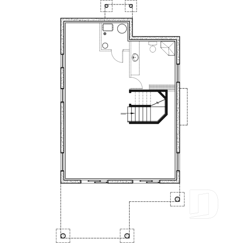 Sous-sol - Plan de chalet rustique 3 chambres, 2 salles de bain, foyer, abri-moustiquaire et aire ouverte - La Villa Bella