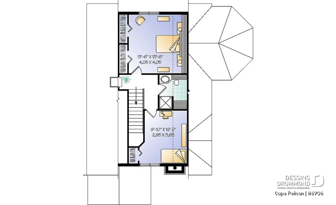 Étage - Maison genre chalet 4-saisons, chambre maître au r-d-c, foyer, vestibule, grande terrasse, abri moustiquaire - Cape Pelican