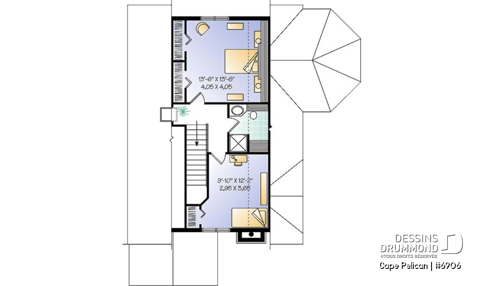 Étage - Maison genre chalet 4-saisons, chambre maître au r-d-c, foyer, vestibule, grande terrasse, abri moustiquaire - Cape Pelican