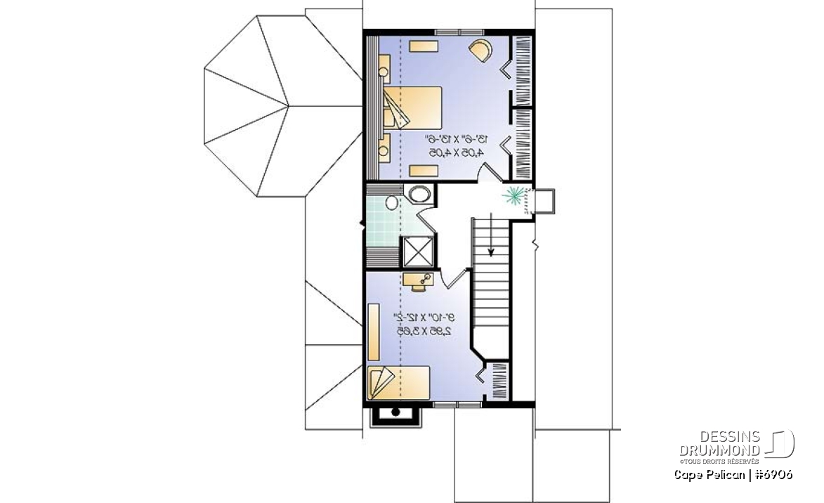 Étage - Maison genre chalet 4-saisons, chambre maître au r-d-c, foyer, vestibule, grande terrasse, abri moustiquaire - Cape Pelican