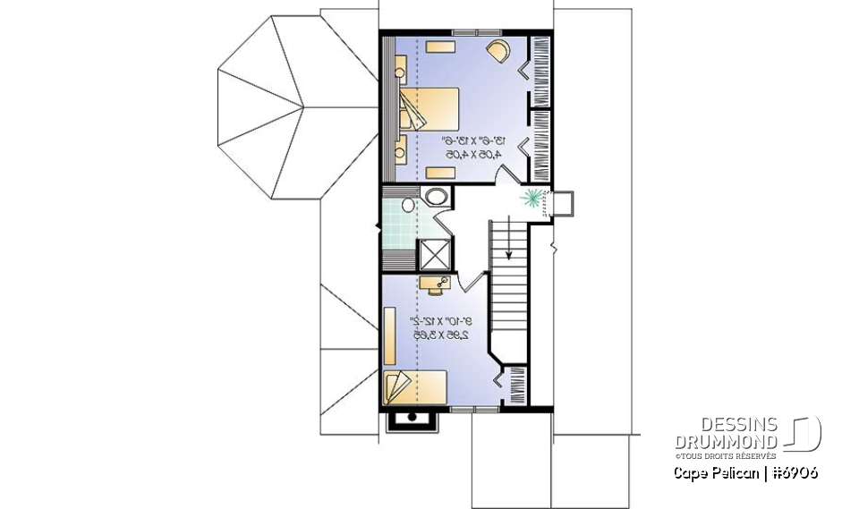Étage - Maison genre chalet 4-saisons, chambre maître au r-d-c, foyer, vestibule, grande terrasse, abri moustiquaire - Cape Pelican