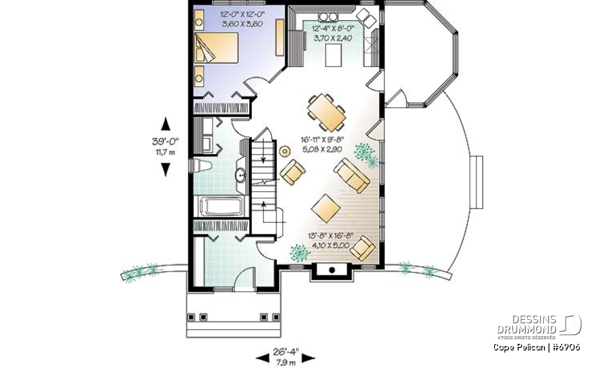 Rez-de-chaussée - Maison genre chalet 4-saisons, chambre maître au r-d-c, foyer, vestibule, grande terrasse, abri moustiquaire - Cape Pelican
