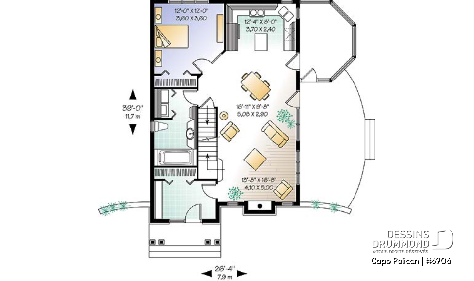 Rez-de-chaussée - Maison genre chalet 4-saisons, chambre maître au r-d-c, foyer, vestibule, grande terrasse, abri moustiquaire - Cape Pelican