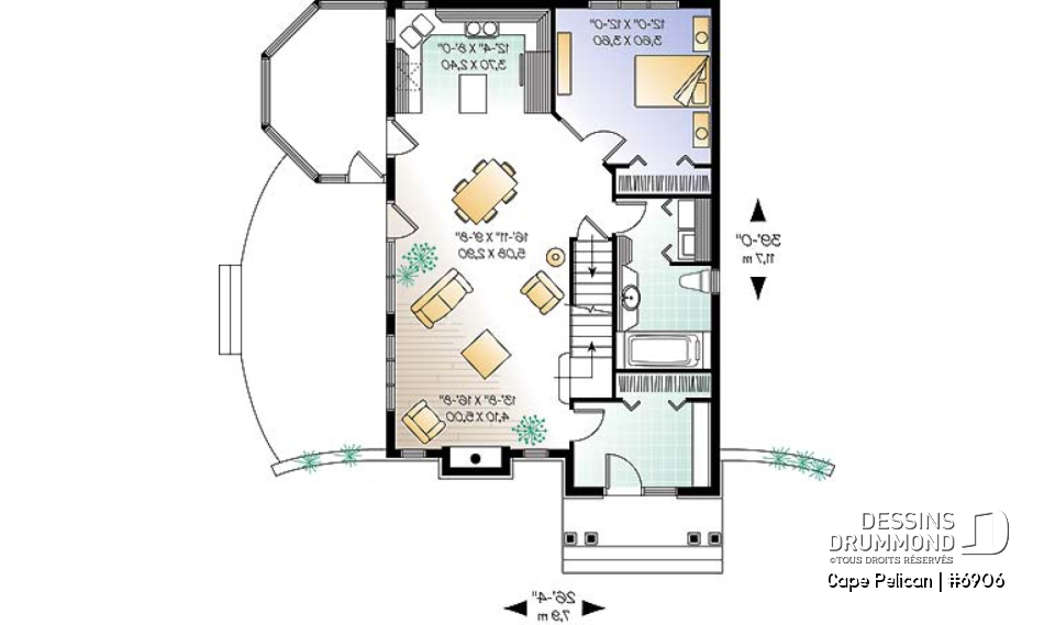 Rez-de-chaussée - Maison genre chalet 4-saisons, chambre maître au r-d-c, foyer, vestibule, grande terrasse, abri moustiquaire - Cape Pelican