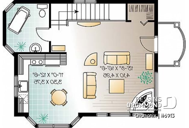 Étage - Plan de chalet aux planchers inversés, cuisine et salon à l'étage, chambres au rez-de-chaussée, panoramique - Chamonix