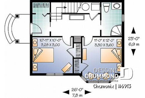 Rez-de-chaussée - Plan de chalet aux planchers inversés, cuisine et salon à l'étage, chambres au rez-de-chaussée, panoramique - Chamonix