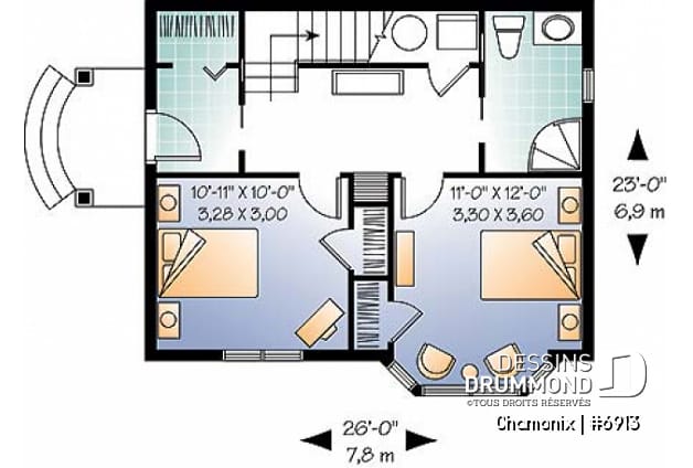 Rez-de-chaussée - Plan de chalet aux planchers inversés, cuisine et salon à l'étage, chambres au rez-de-chaussée, panoramique - Chamonix