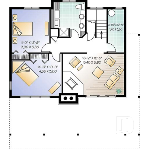 Sous-sol - Plan de chalet style rustic, 4 chambres, 2 salles familiales, foyer, loft à la mezzanine, abri moustiquaire - Kaspard