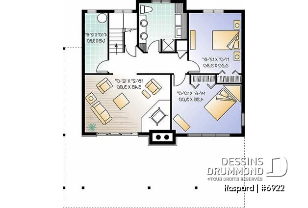 Sous-sol - Plan de chalet style rustic, 4 chambres, 2 salles familiales, foyer, loft à la mezzanine, abri moustiquaire - Kaspard