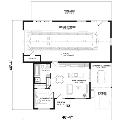Rez-de-chaussée - Maison de style farmhouse avec garage VR attaché, et une option proposant un logement 2 chambres à étage - Nomad 2