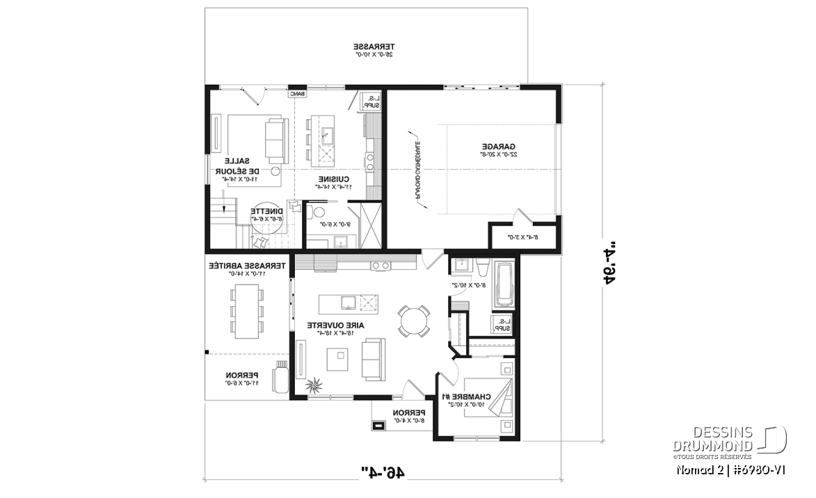 Rez-de-chaussée option 1 - Maison de style farmhouse avec garage VR attaché, et une option proposant un logement 2 chambres à étage - Nomad 2