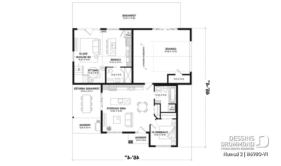 Rez-de-chaussée option 1 - Maison de style farmhouse avec garage VR attaché, et une option proposant un logement 2 chambres à étage - Nomad 2