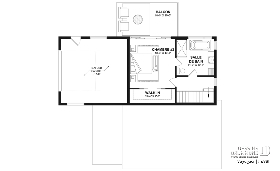 Étage option 1 - Plan flexible: mini-maison 1 chambre avec garage attaché pour VR OU maison 3 chambres, 3 sdb, avec garage - Voyageur