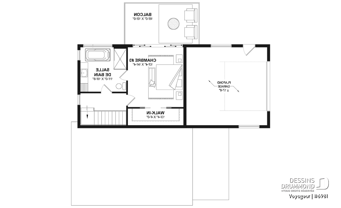Étage option 1 - Plan flexible: mini-maison 1 chambre avec garage attaché pour VR OU maison 3 chambres, 3 sdb, avec garage - Voyageur